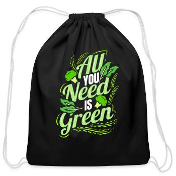 All You Need Is Green Go Vegan - Cotton Drawstring Bag - black - Front