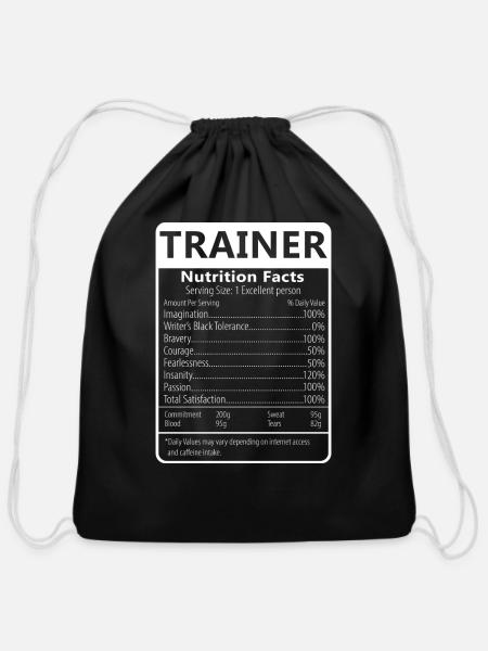 Trainer Nutrition Facts Sarcastic Graphic - Cotton Drawstring Bag - black