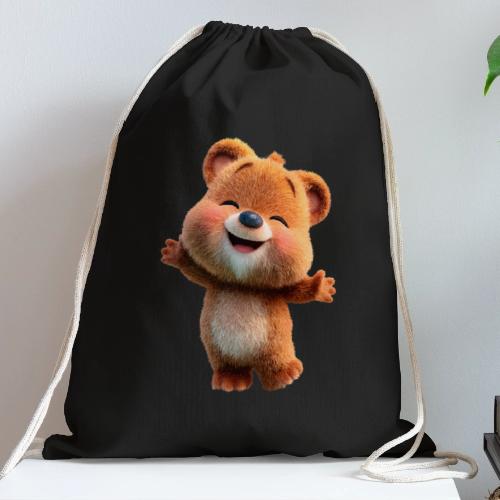Joyful Baby Bear with Arms Up - Cotton Drawstring Bag