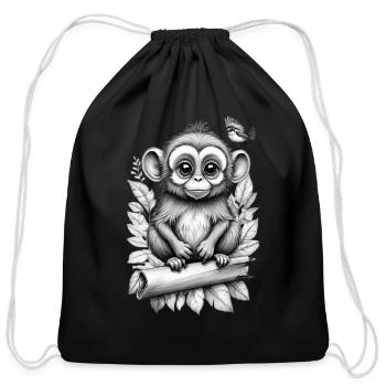 monkey - Cotton Drawstring Bag - black - Front