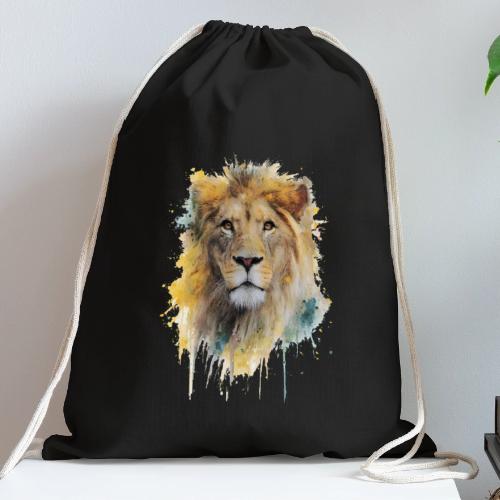 Watercolor Lion Portrait - Cotton Drawstring Bag