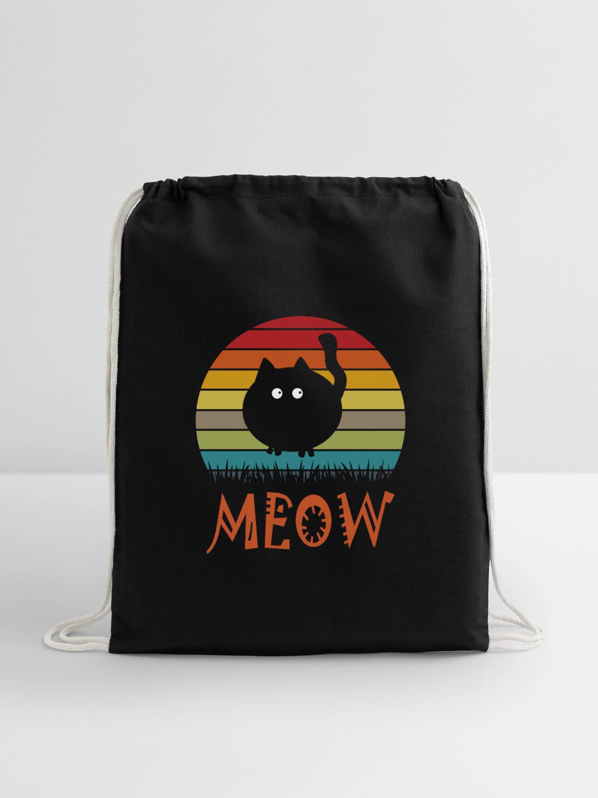 Funny Cat - Cotton Drawstring Bag - black - Front
