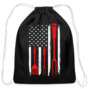 Stars and Red Utensils Flag - Cotton Drawstring Bag - black - Front