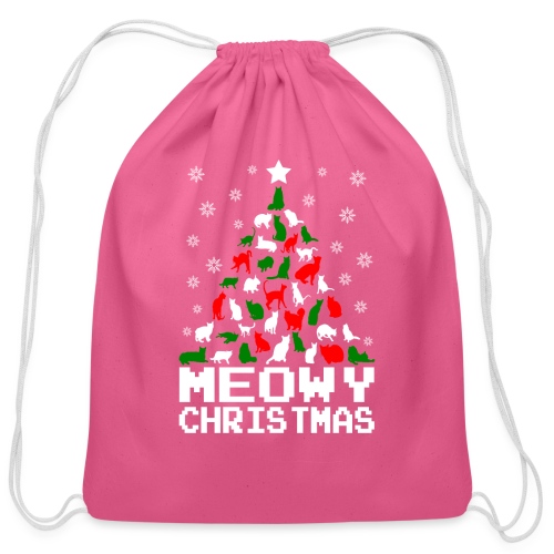 Meowy Christmas Cat Tree Ugly - Cotton Drawstring Bag