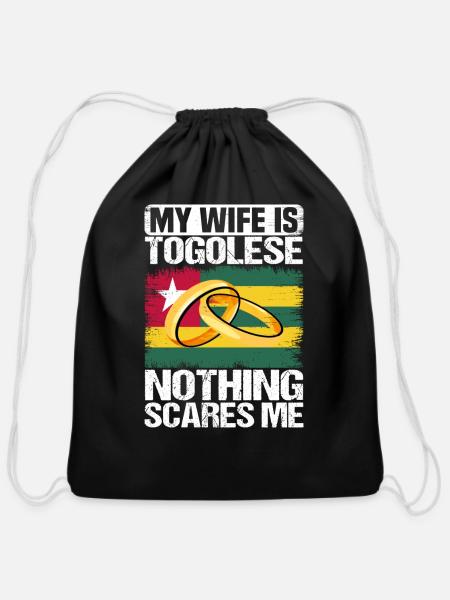 My Wife Is Togolese Nothing Scares Me - Cotton Drawstring Bag - black