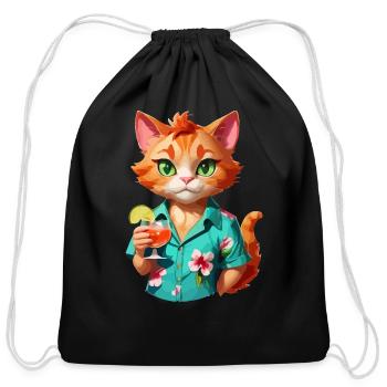 Hawaiian Casino Cat - Cotton Drawstring Bag - black - Front