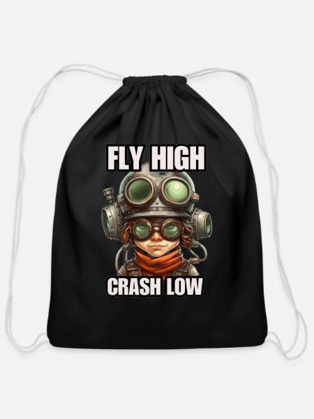 The Aviator - Cotton Drawstring Bag - black