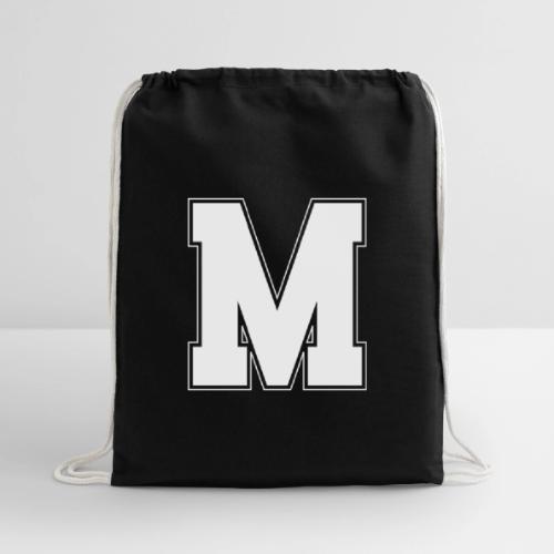 White Letter M – Varsity Alphabet Monogram - Cotton Drawstring Bag