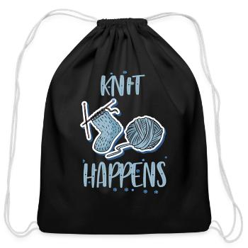Knit Happens Funny Love To Knitting Crocheting - Cotton Drawstring Bag - black - Front