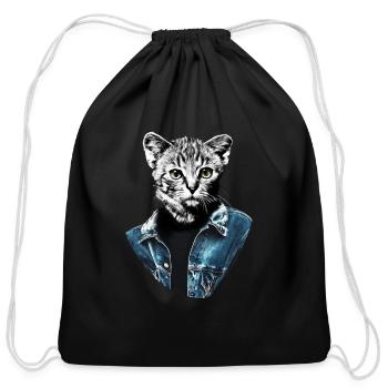 Funny Cat - Cotton Drawstring Bag - black - Front