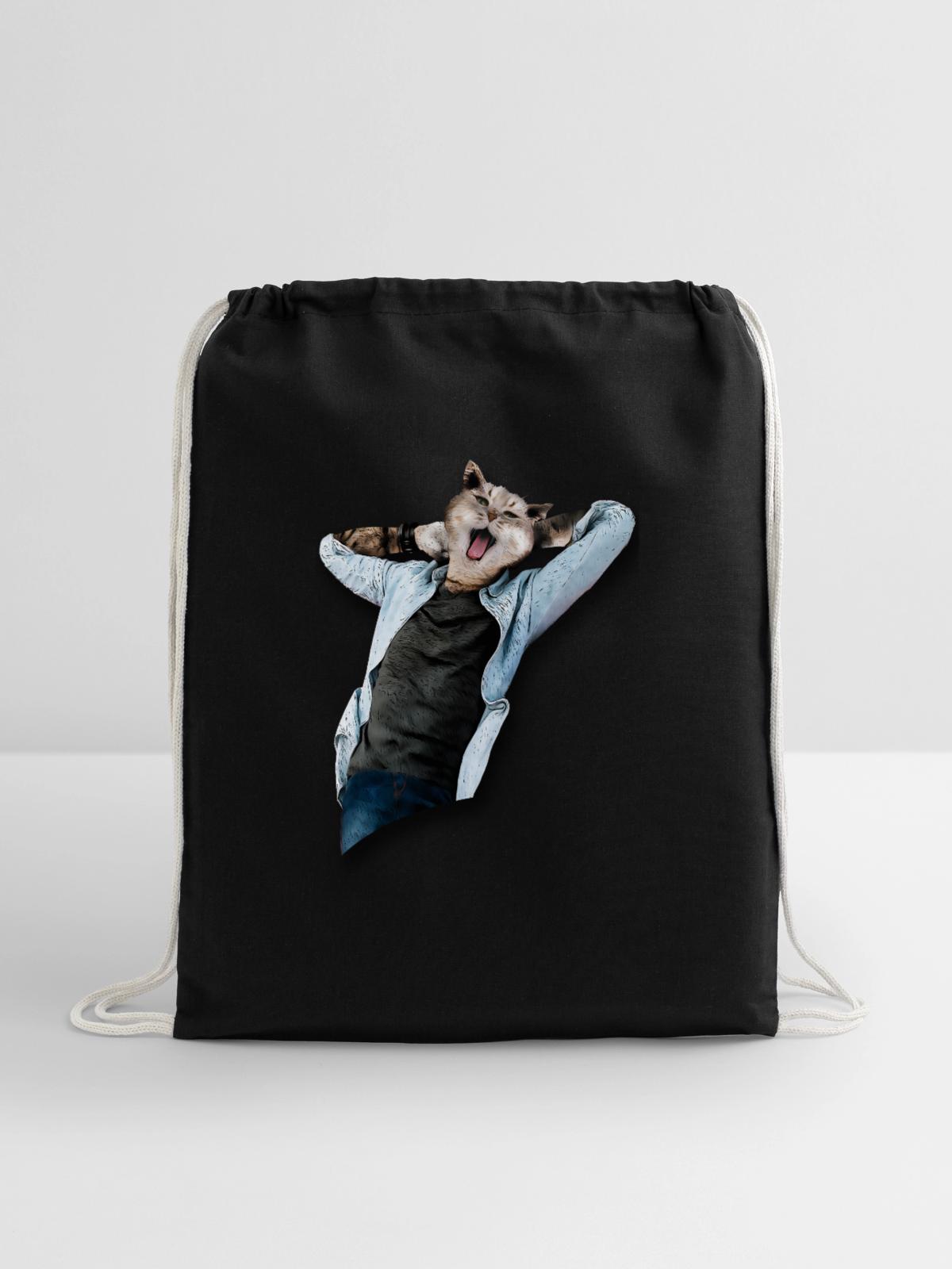 Funny Cat - Cotton Drawstring Bag - black - Front