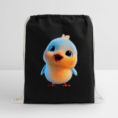 Colorful Cartoon Baby Bird in Orange and Blue - Cotton Drawstring Bag