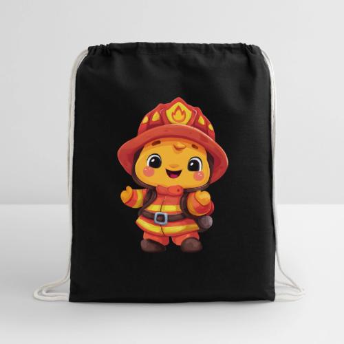 Cute Cartoon Firefighter in Red and Yellow Suit - Cotton Drawstring Bag