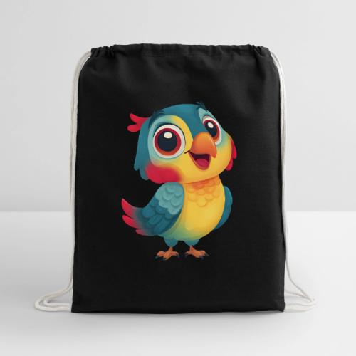 Bright Cartoon Parrot with Joyful Expression - Cotton Drawstring Bag