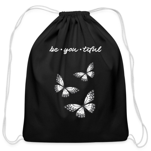 be_you_tiful_grey_white_text - Cotton Drawstring Bag