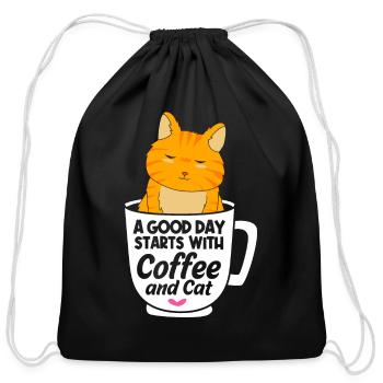 A Good Day Starts With Coffee And Orange Tabby Cat - Cotton Drawstring Bag - black - Front
