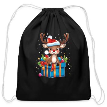 Reindeer Surprise - Cotton Drawstring Bag - black - Front