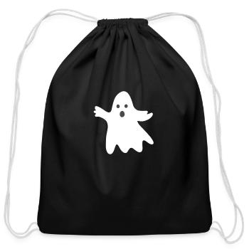 cute white ghost - Cotton Drawstring Bag - black - Front