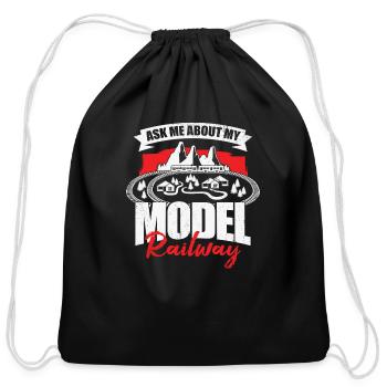 Ask Me About My Model Railway - Cotton Drawstring Bag - black - Front