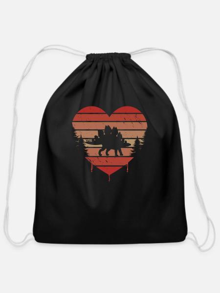 Cute Red Vintage Heart Snails Valentine Day - Cotton Drawstring Bag - black
