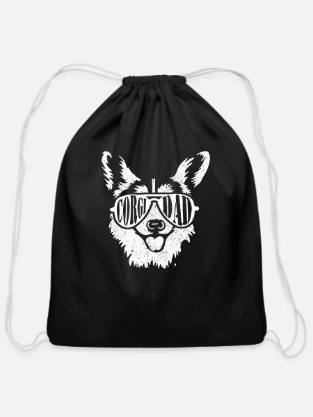 Retro Corgi Dad Dog Owner Pet Welsh Corgi Fathers - Cotton Drawstring Bag - black