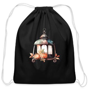 Fall Lantern Watercolor - Cotton Drawstring Bag - black - Front