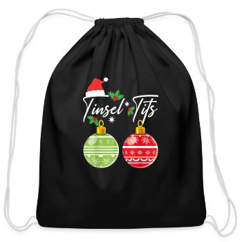 Jingle Balls Tinsel Tits Funny Christmas Matching - Cotton Drawstring Bag - black - Front