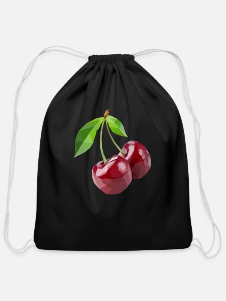 lowpoly cherry fruit - Cotton Drawstring Bag - black