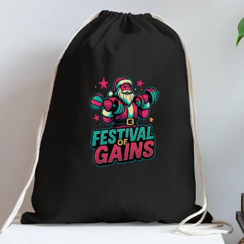 Festival of Gains Funny Gym Santa Christmas - Cotton Drawstring Bag