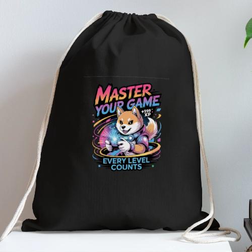 Cute Gamer Shiba Inu Level Up - Cotton Drawstring Bag