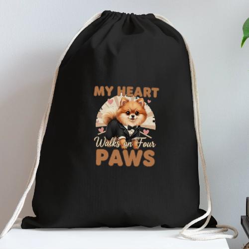 My Heart Walks on Four Paws – Pomeranian tee - Cotton Drawstring Bag