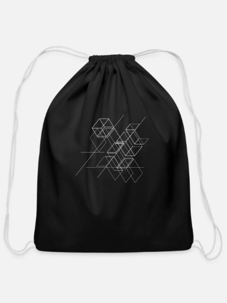 abstract geometrical boxes flying in the sky - Cotton Drawstring Bag - black