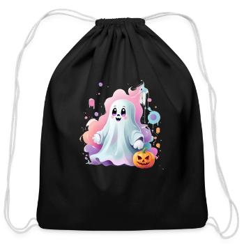 cute ghost - Cotton Drawstring Bag - black - Front