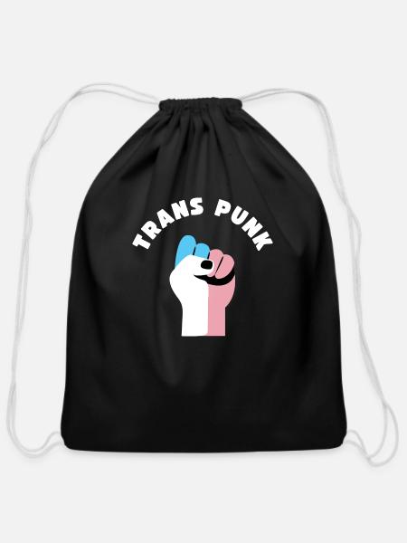 Trans Punk Transgender Pride - Cotton Drawstring Bag - black