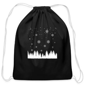 Snowflakes And Pine Trees - Cotton Drawstring Bag - black - Front