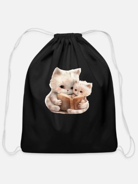 Cat family. - Cotton Drawstring Bag - black