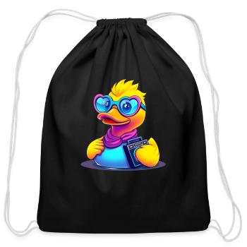 Happy Ducky in Heart Glasses - Cotton Drawstring Bag - black - Front