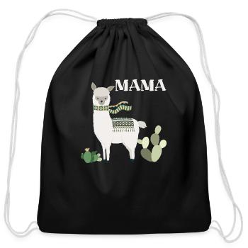 Mama Llama Alpaca Long Sleeve T Shirt - Cotton Drawstring Bag - black - Front