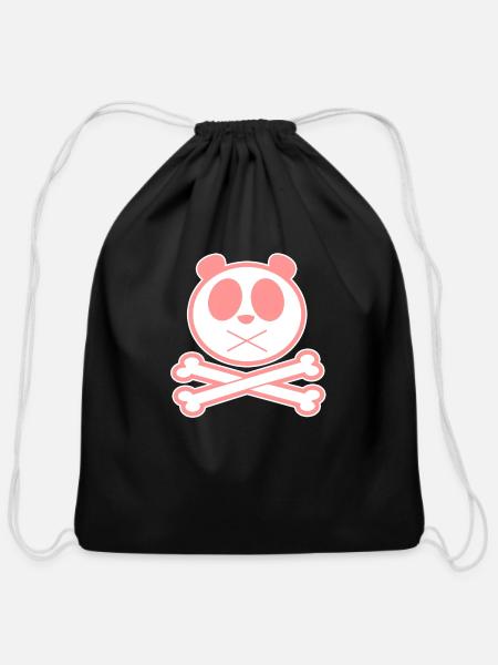 Panda Cross Bone Pink - Cotton Drawstring Bag - black