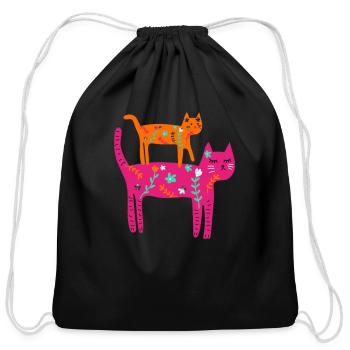 Funny cat with flowers - Cotton Drawstring Bag - black - Front