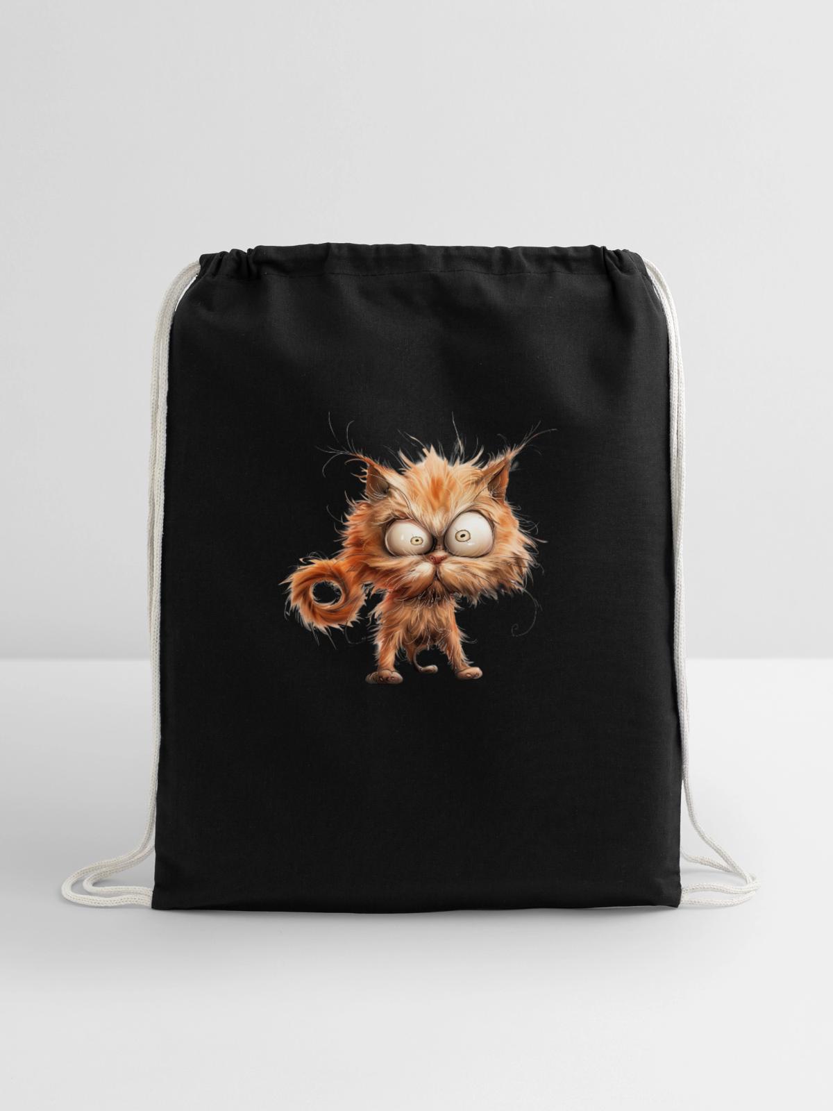 Funny Cat - Cotton Drawstring Bag - black - Front