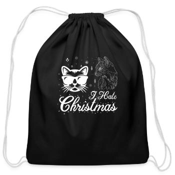 I Hate Christmas Cat Face - Cotton Drawstring Bag - black - Front