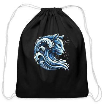 Cute Wave of Blue Cats for Kamala Harris Funny - Cotton Drawstring Bag - black - Front