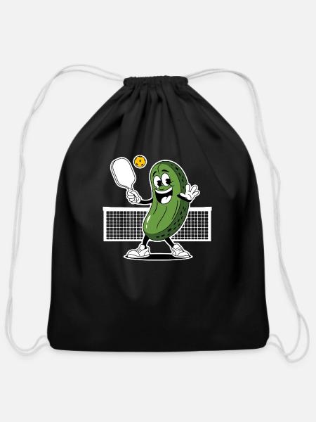 Pickleball Pickle - Game On! - Cotton Drawstring Bag - black