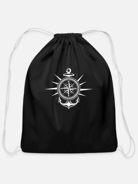 Anchor compass sham - Cotton Drawstring Bag - black