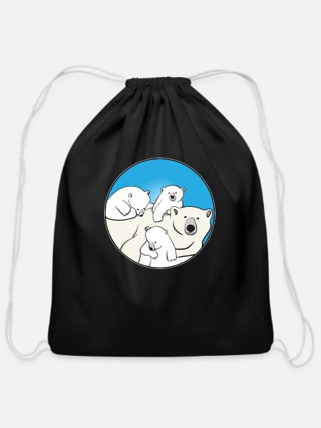 The polar bear family - Cotton Drawstring Bag - black