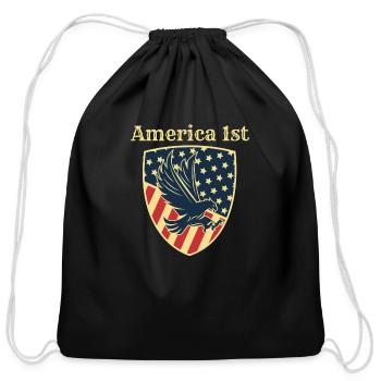 America 1st Bald Eagle USA Flag 4th Of July Gift - Cotton Drawstring Bag - black - Front