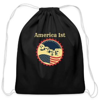 America 1st Mount Rushmore USA 4th Of July Gift - Cotton Drawstring Bag - black - Front