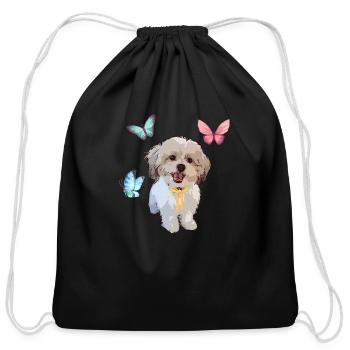 Shih Tzu and Butterflies Long Sleeve T Shirt - Cotton Drawstring Bag - black - Front