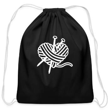 Knitting wool heart Long Sleeve T Shirt - Cotton Drawstring Bag - black - Front